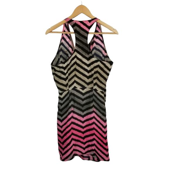Parker Silk Black Pink Gray Ruffle Sleeveless Wrap Dress Size S Small - Picture 3 of 6